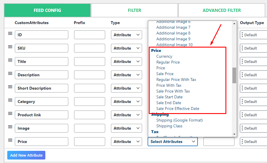 Price attributes