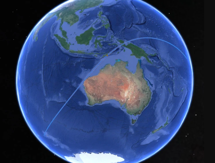 Đường đi của nhật thực lai qua bán đảo West Cape, miền Tây Australia, miền Đông Timor-Leste và đảo Tây Papuan của Indonesia. (Ảnh: Google Earth)