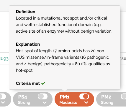 ACMG rule descriptions