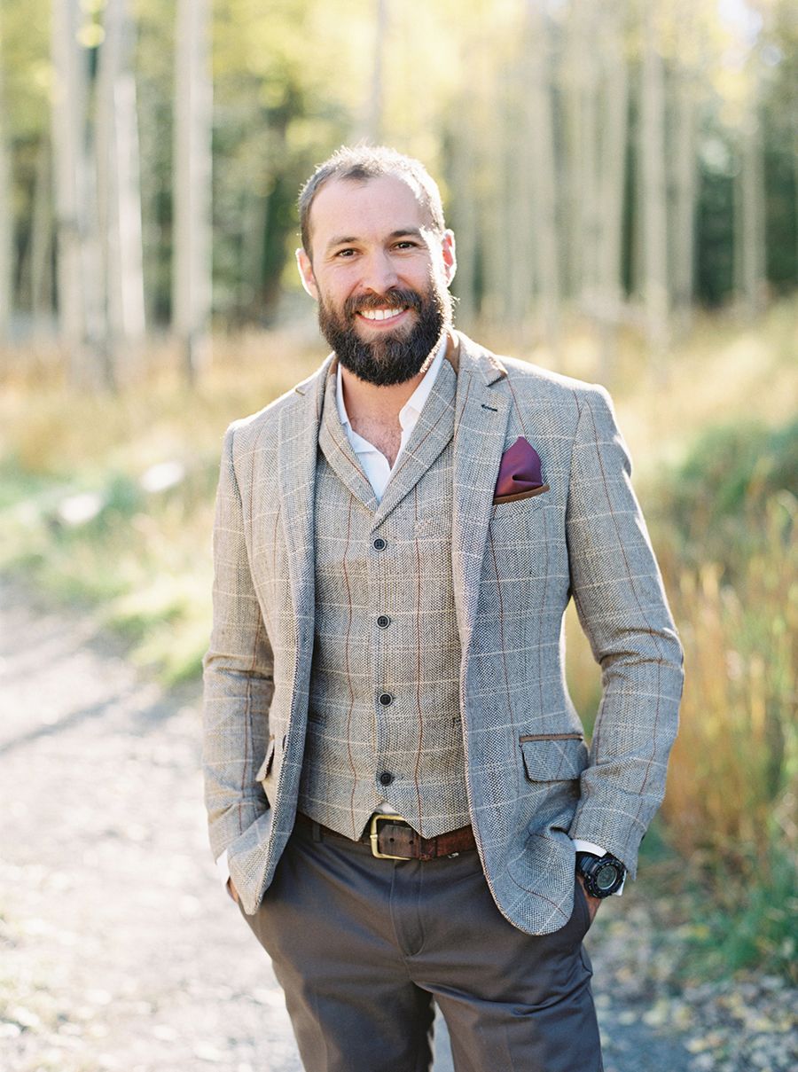 photo of groom in woolen tweed suit