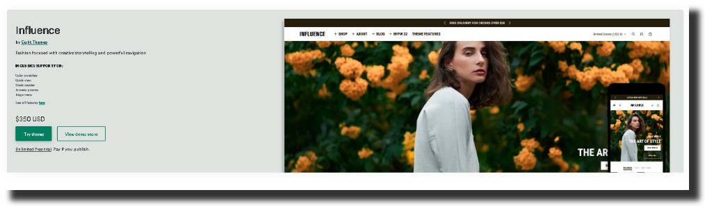 influence shopify theme