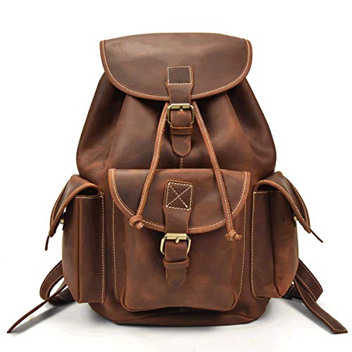 LUUFAN Mens Vintage Leather Backpack for Travel School (Reddish Brown)
