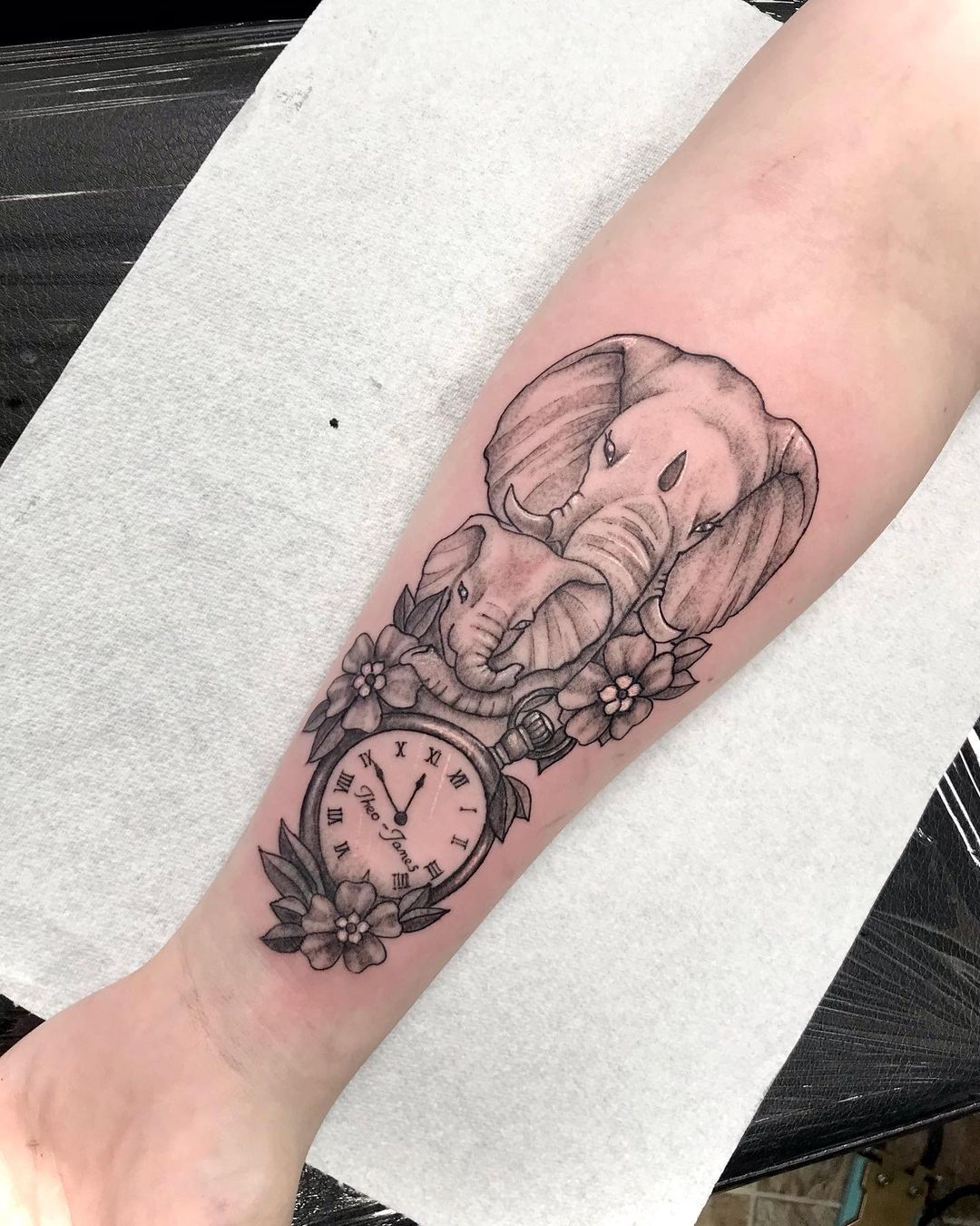 Elephant With Pocket Watch Tattoo