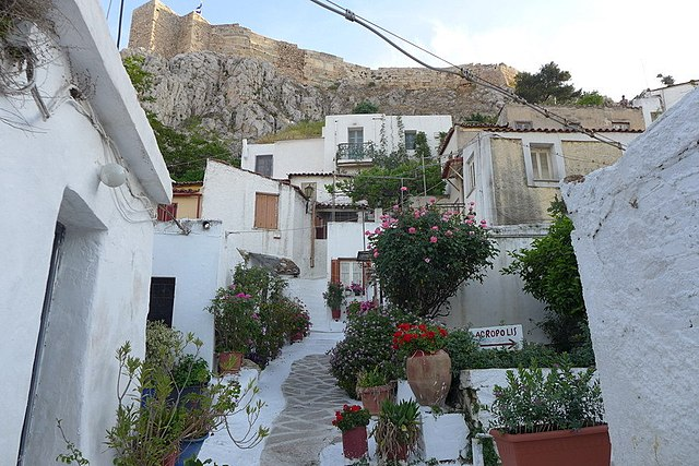 The anafiotika neighborhood just benath the slope of the Acropolis