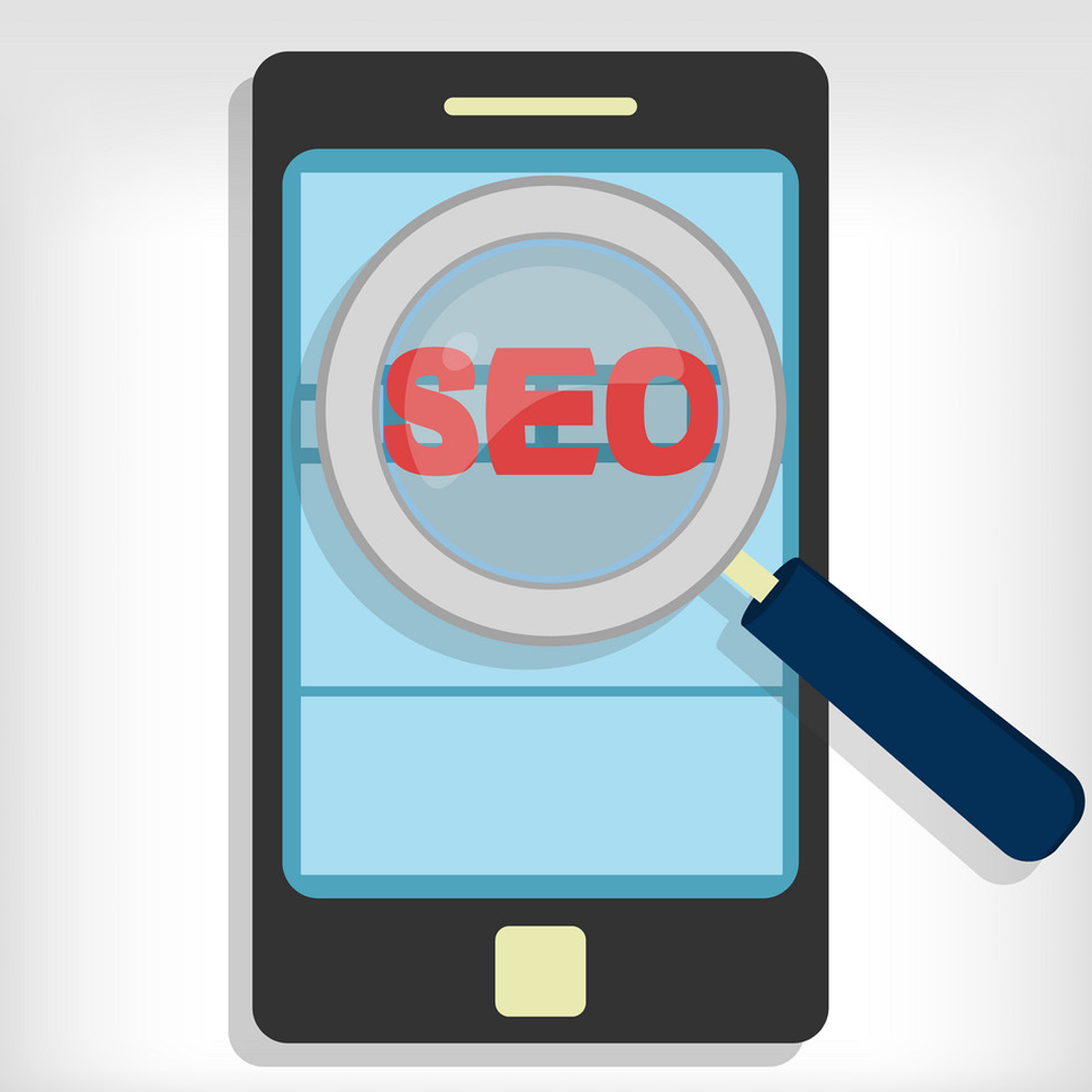 vector image of a mobile device and seo