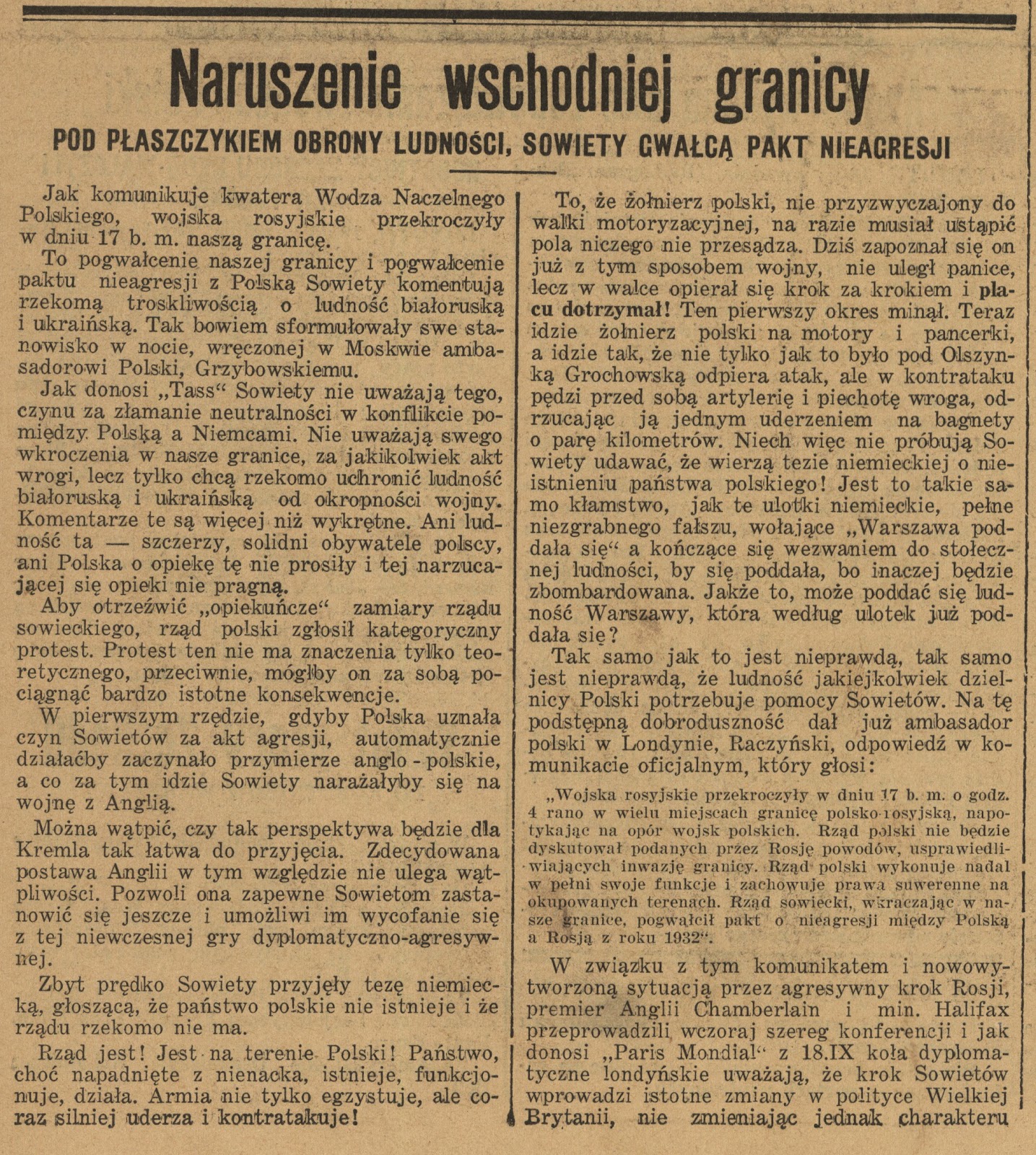 Kurier Warszawski от 19 сентября 1939