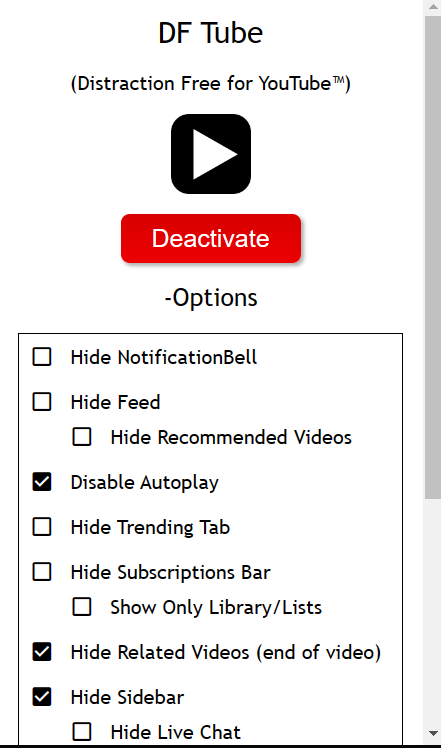 DF Tube browser extension to reduce getting distracted by YouTube