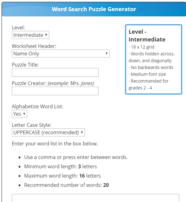 Word Search Puzzle Generator