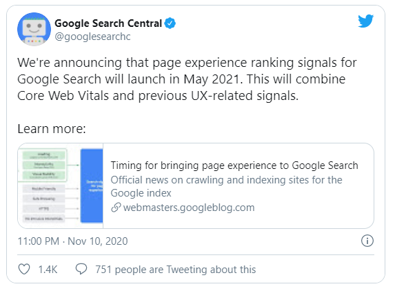 Thông báo trên trang Twitter của “Google Search Central”