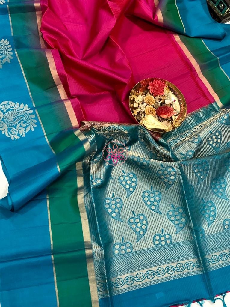 Pure silk Handloom kanjivaram triple vaarppu weaving zari motifs saree