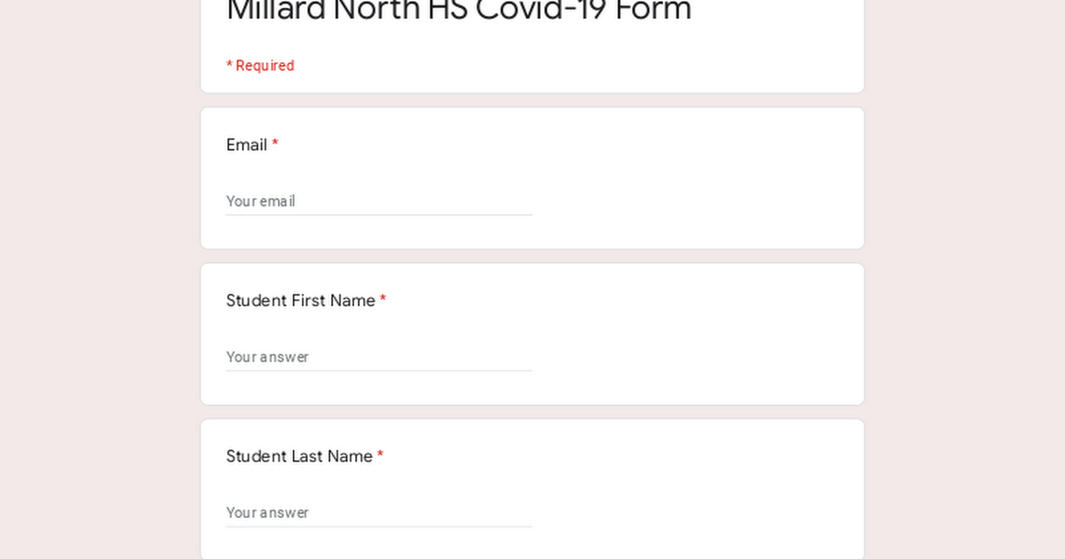 Millard North HS Covid-19 Form