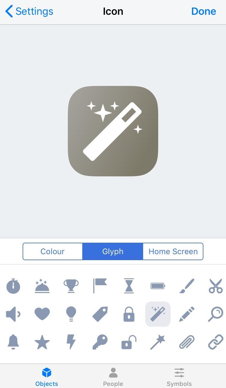 Under the Glyph section, you can select a new symbol for your icon.