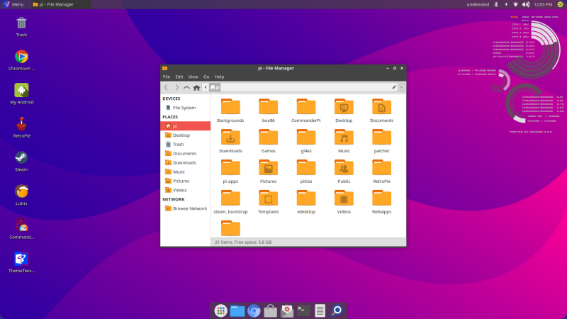 Twister OS UI and layout on Raspberry Pi 4