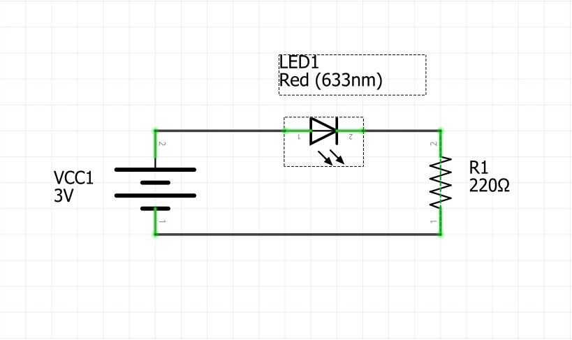 Schematic. Connecting LED to a battery