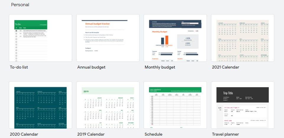 Google’s In-Built Template Gallery for personal templates