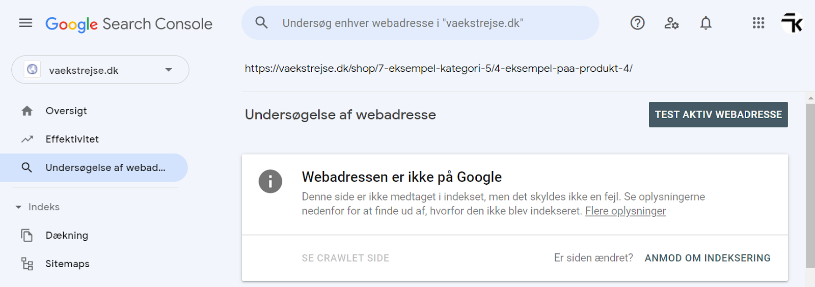 Google Search Console - undersøgelse af webadresse