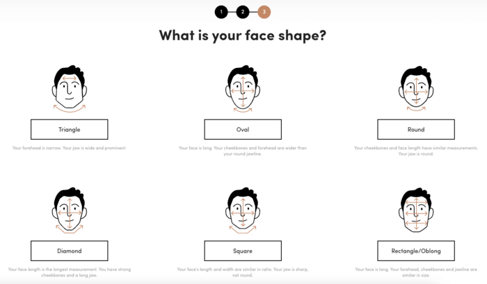 A webpage showing different face shapes for a barber's website. The form uses conditional logic to show different options.