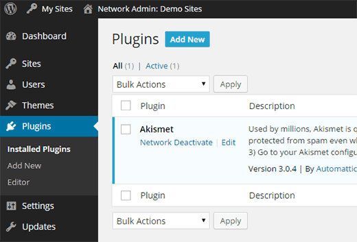 Adicionando um novo plugin no WordPress multisite
