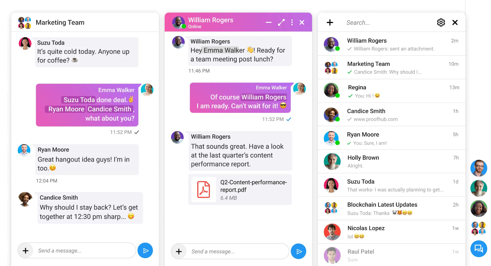 ProofHub built in chat feature for real time collaboration