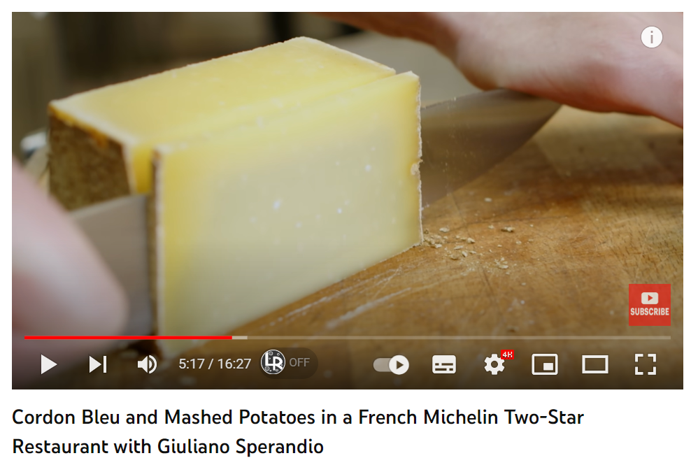 Great video titles are key to how to grow fast on YouTube. In this case, the video description reads: Cordon Bleu and Mashed Potatoes in a French Michelin Two-Star Restaurant with Giuliano Sperandio