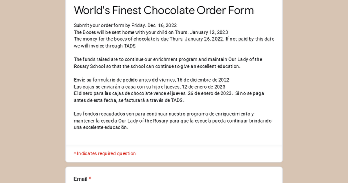 World's Finest Chocolate Order Form