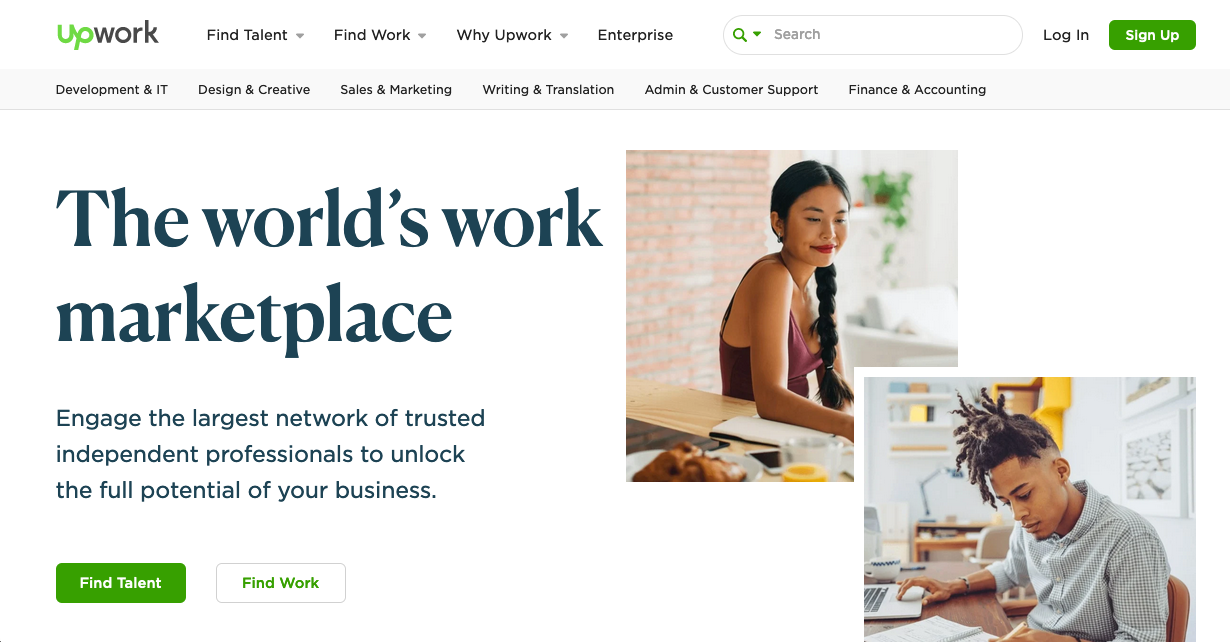 Captura de pantalla del sitio web de trabajo independiente: Upwork