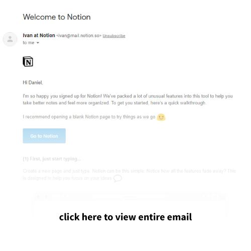 Drip email marketing example Notion