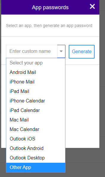 Applications password generation modal