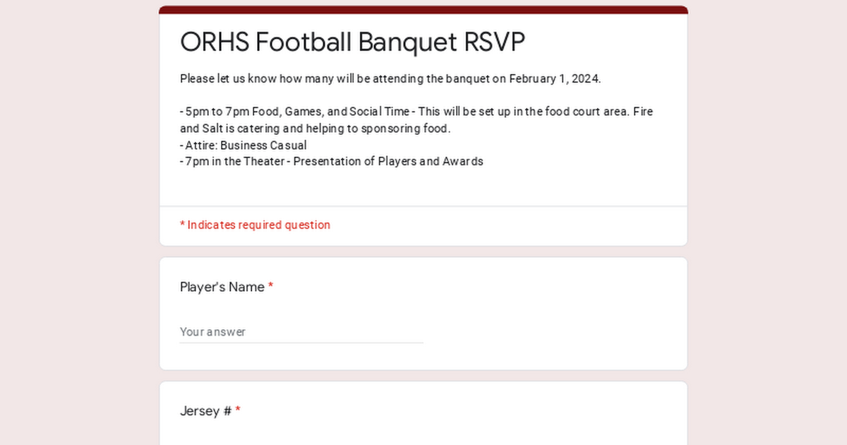 ORHS Football Banquet RSVP