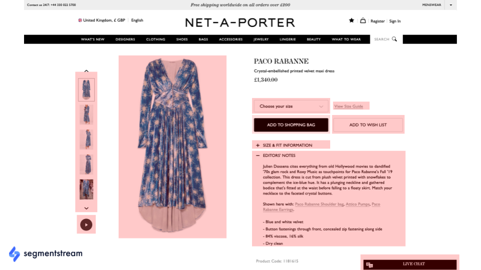 example of fashion ecommerce product page.