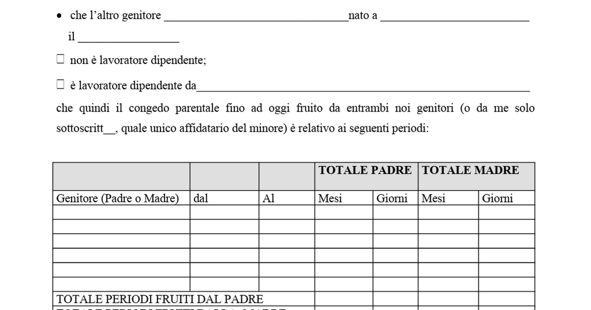 Domanda Per Bidello Con Licenza Media 2024 Modello usufruire congedo parentale (1).doc - Google Docs