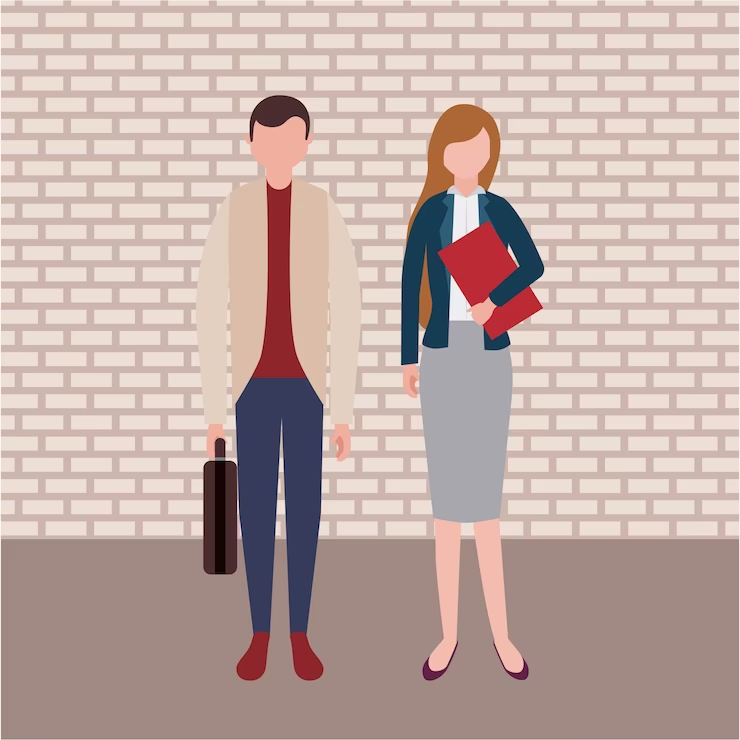 A male and a female student sampling what should be worn to an Oxbridge interview to appear professional.