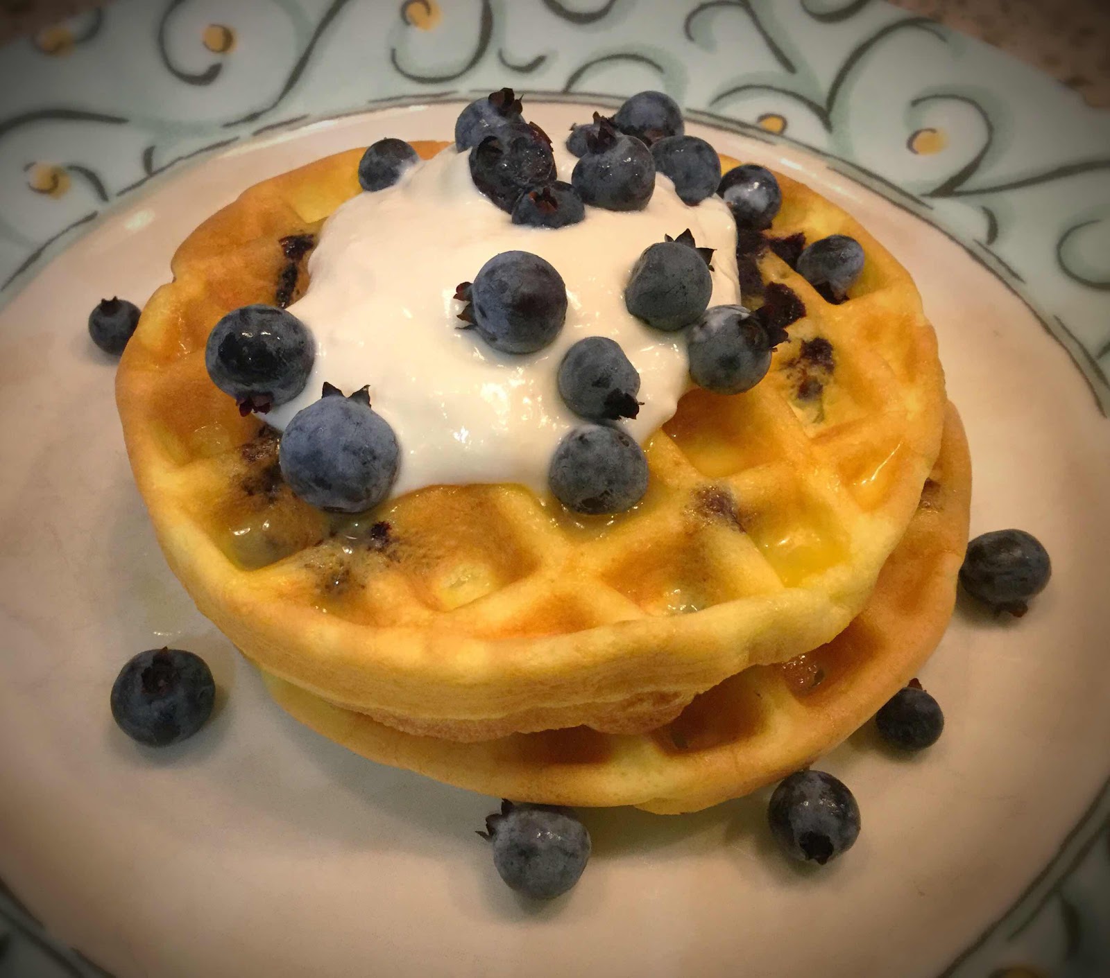 Blueberry Chaffle with Lemon Yogurt Cream