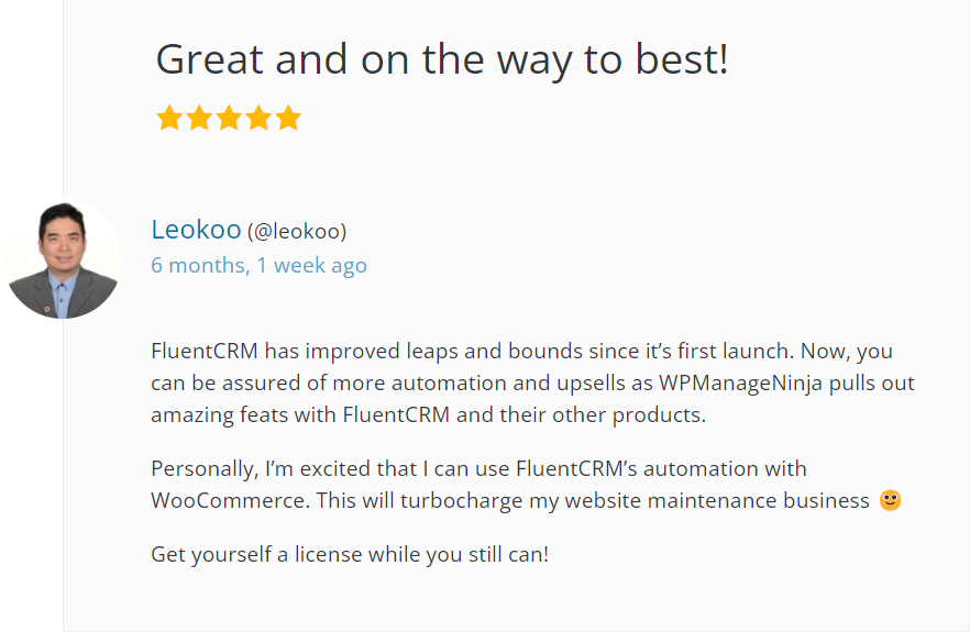 fluentcrm testimonial