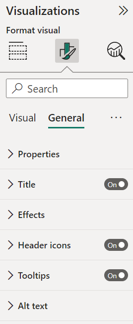 General visualization options available in Power BI