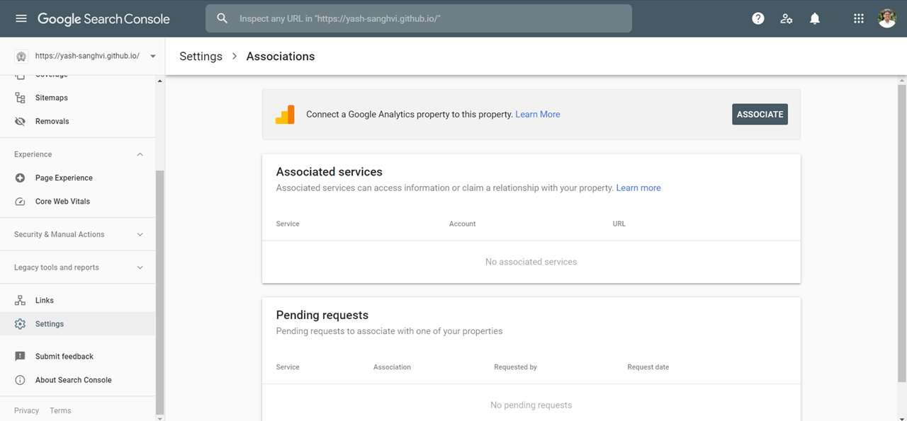 set up google search console: associations