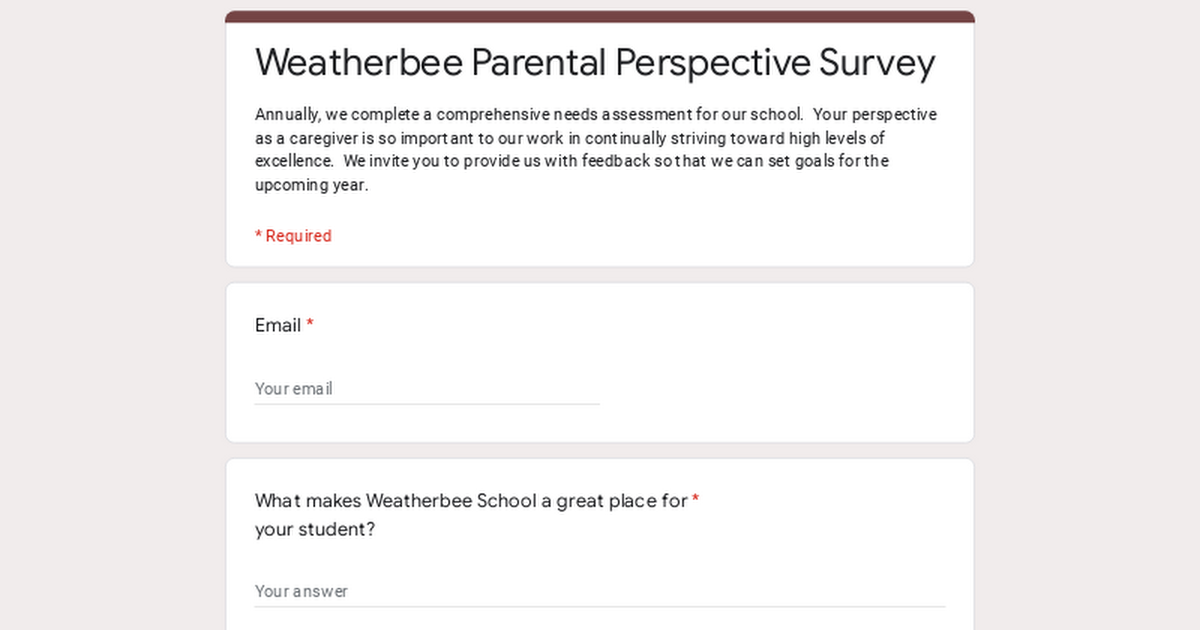 Weatherbee Parental Perspective Survey