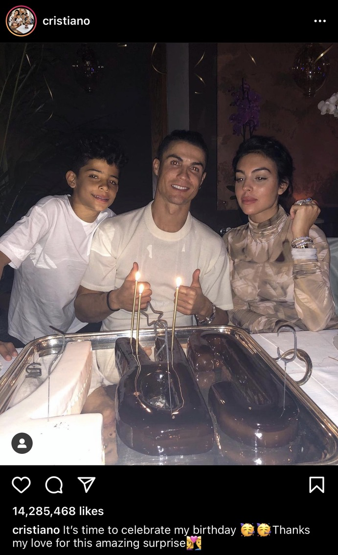 Cristiano's birthday celebration post on Instagram