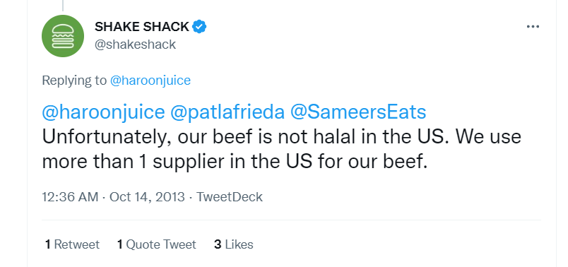Is Shake Shack Halal tweeter conversation