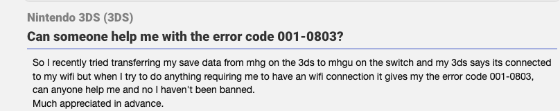 Nintendo 3DS Error Code 001-0803
