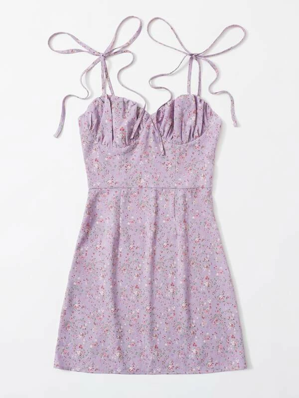 Vestido barato online, de color lila y tirante fino, de la tienda online Shein, uno de los 15 mejores vestidos baratos para este verano