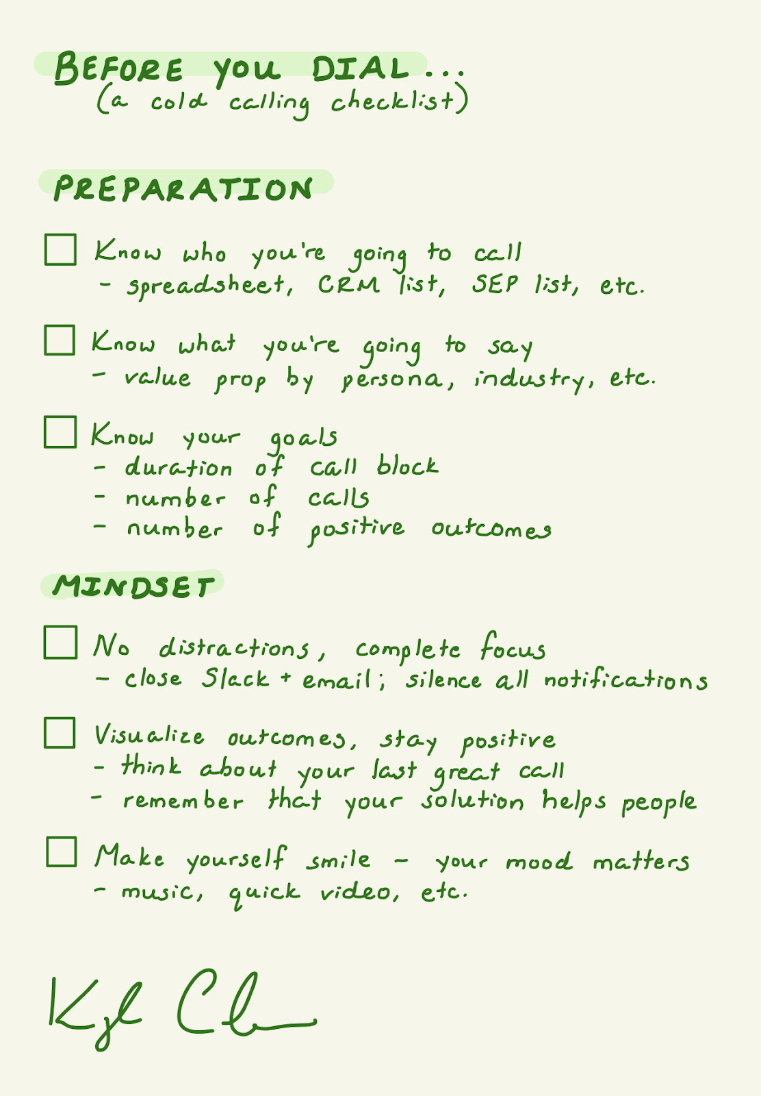 A meeting checklist by Kyle Coleman