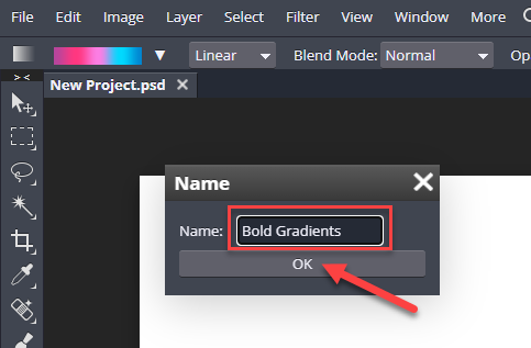 Enter a new name for the selected gradients