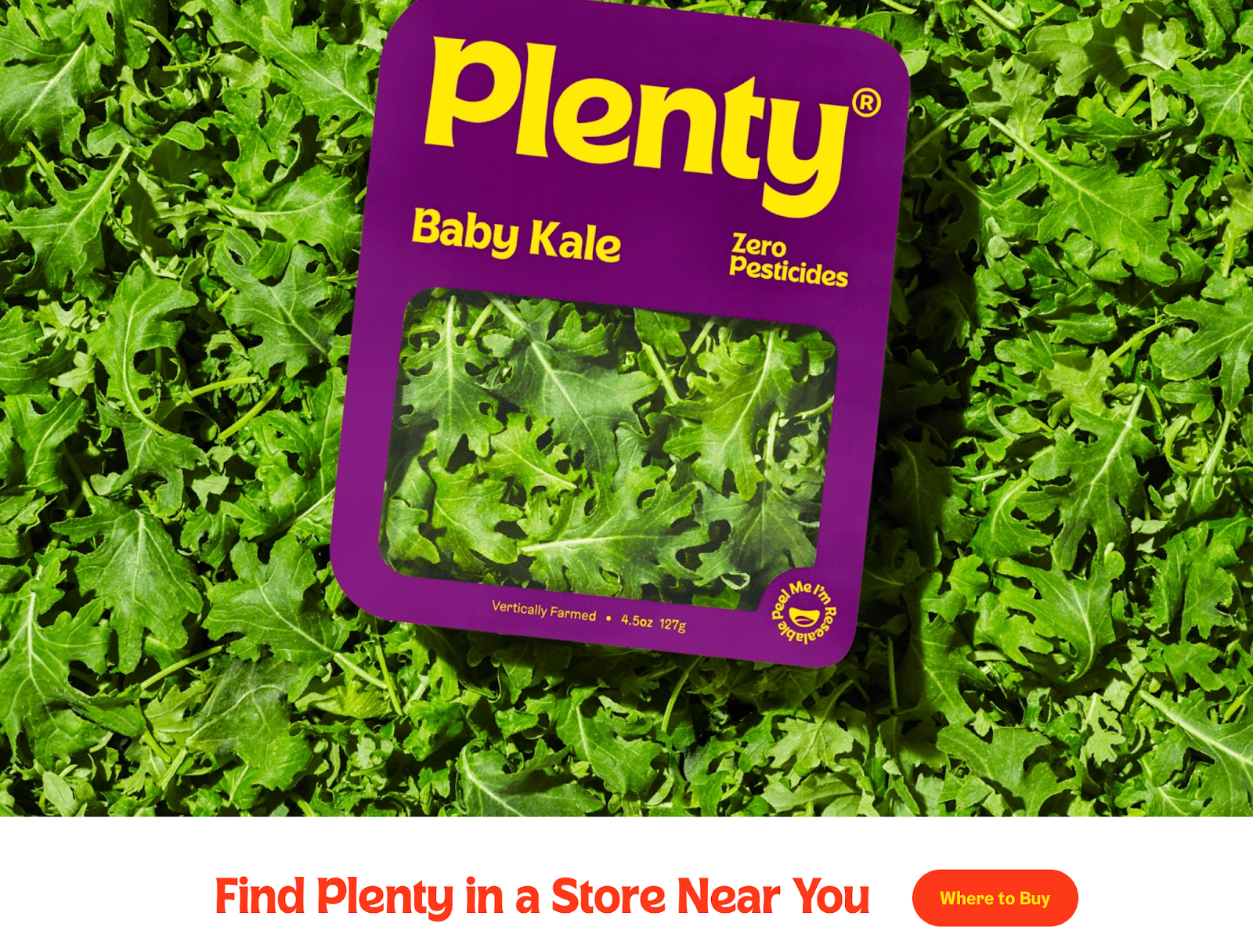 Plenty Baby Kale vibrant landing page.