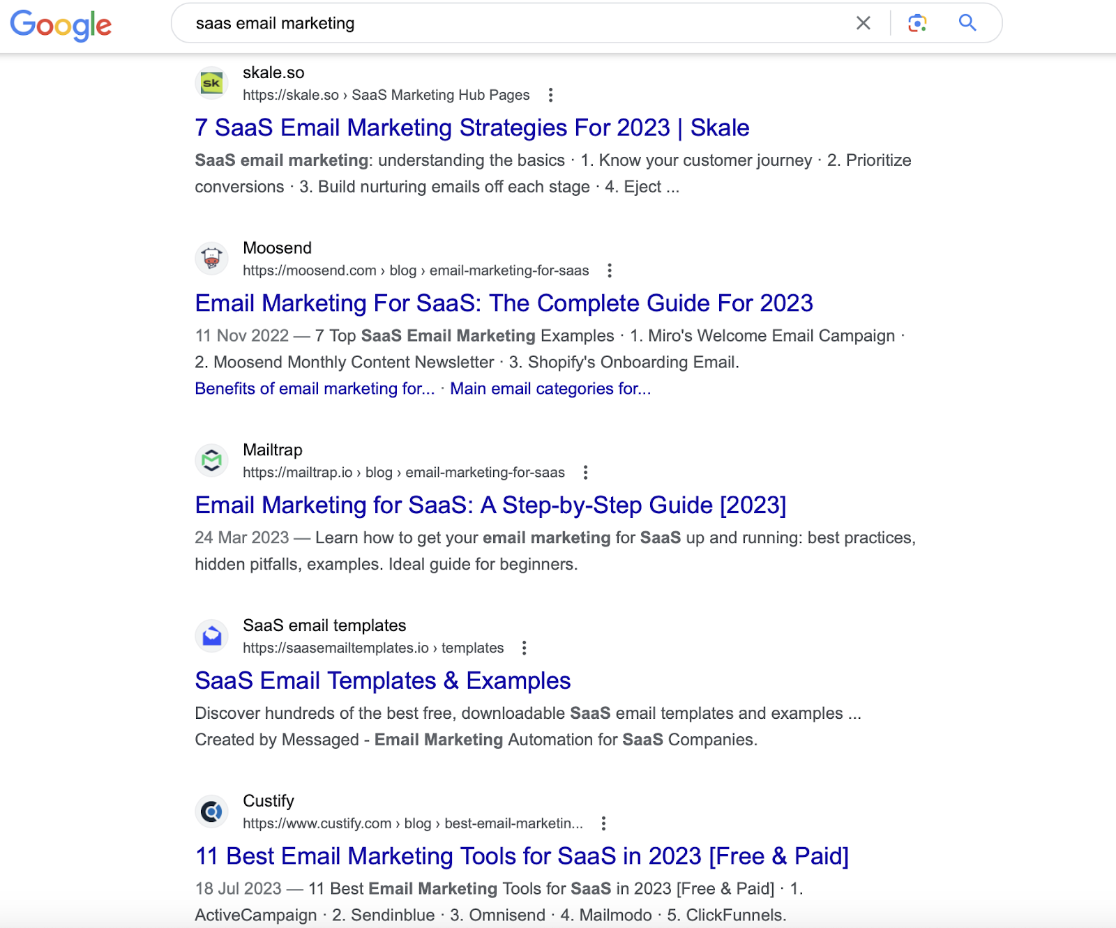 Google search for "SaaS email marketing"