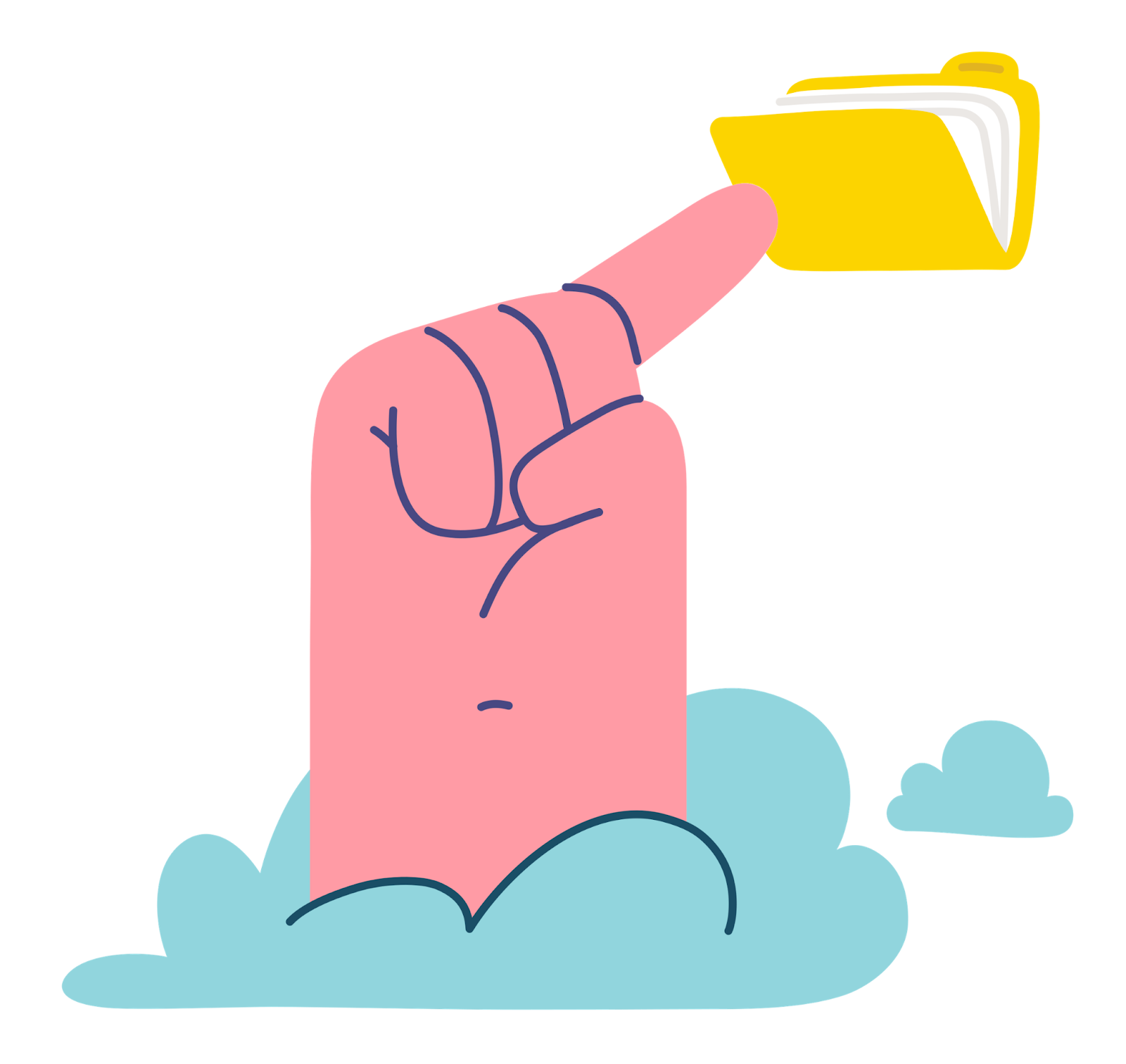hand pointing to files out of clouds