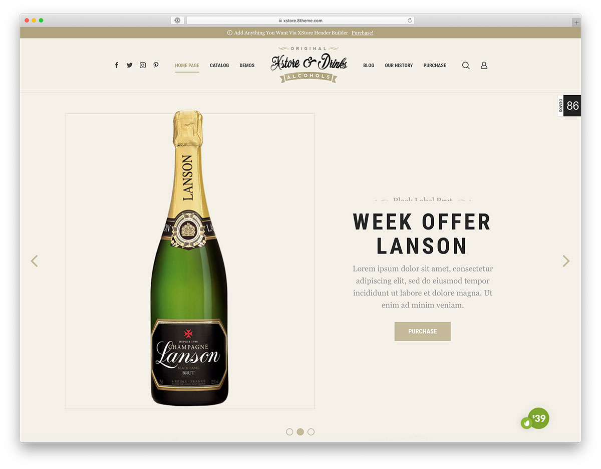 tema de WordPress de la tienda de champán