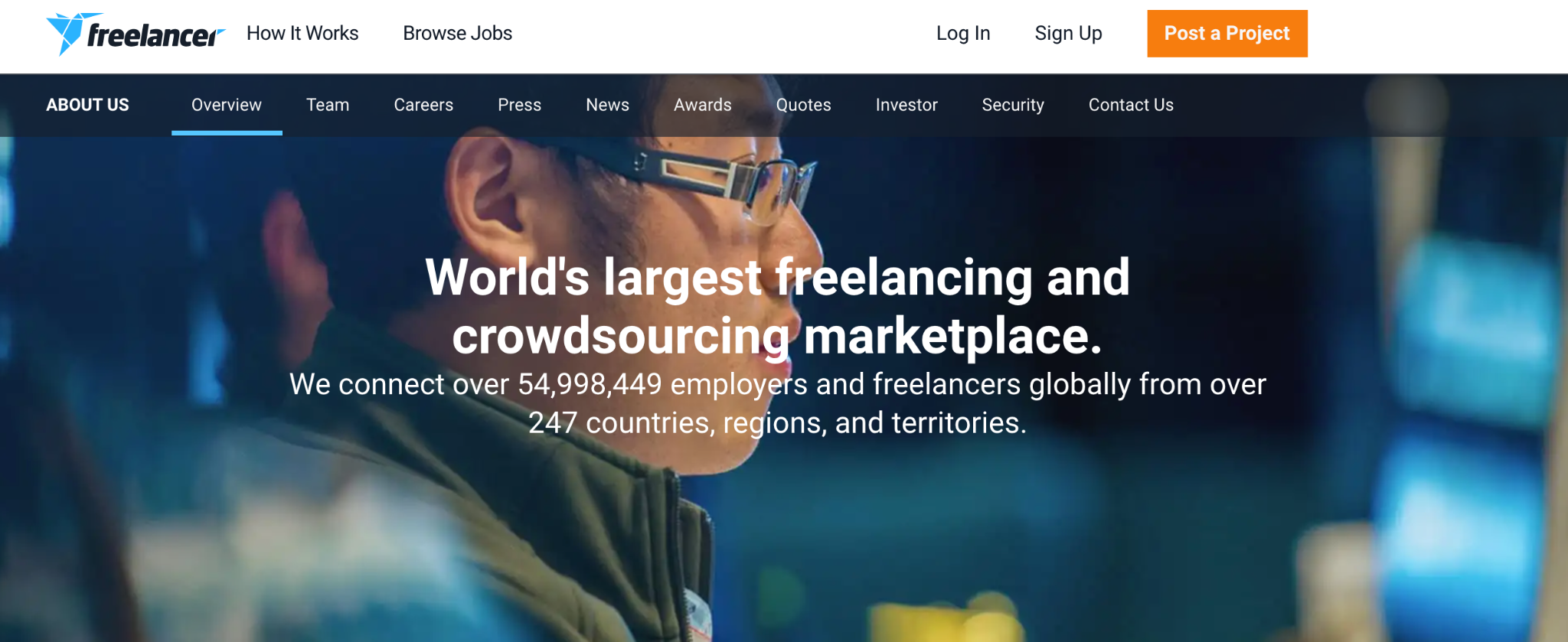 Screenshot from Freelancer's website