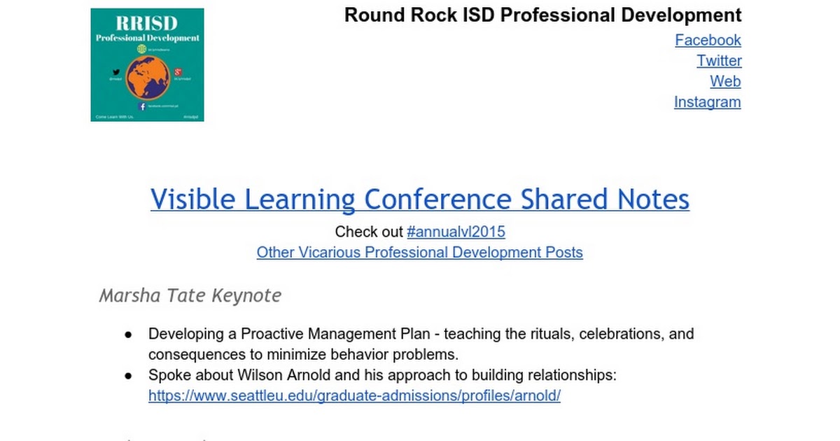 Visible Learning Conference Shared Notes Google Docs