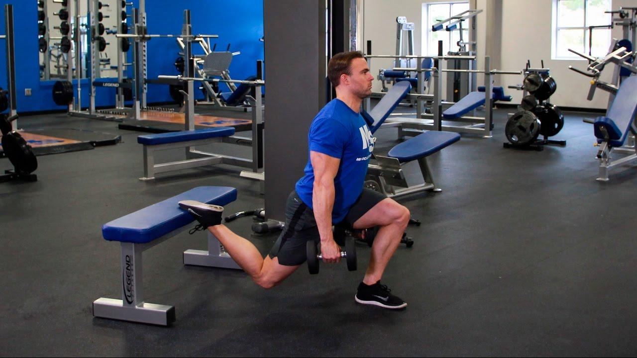 One Leg Dumbbell Squat (AKA Dumbbell Bulgarian Split Squat): Video Exercise  Guide & Tips